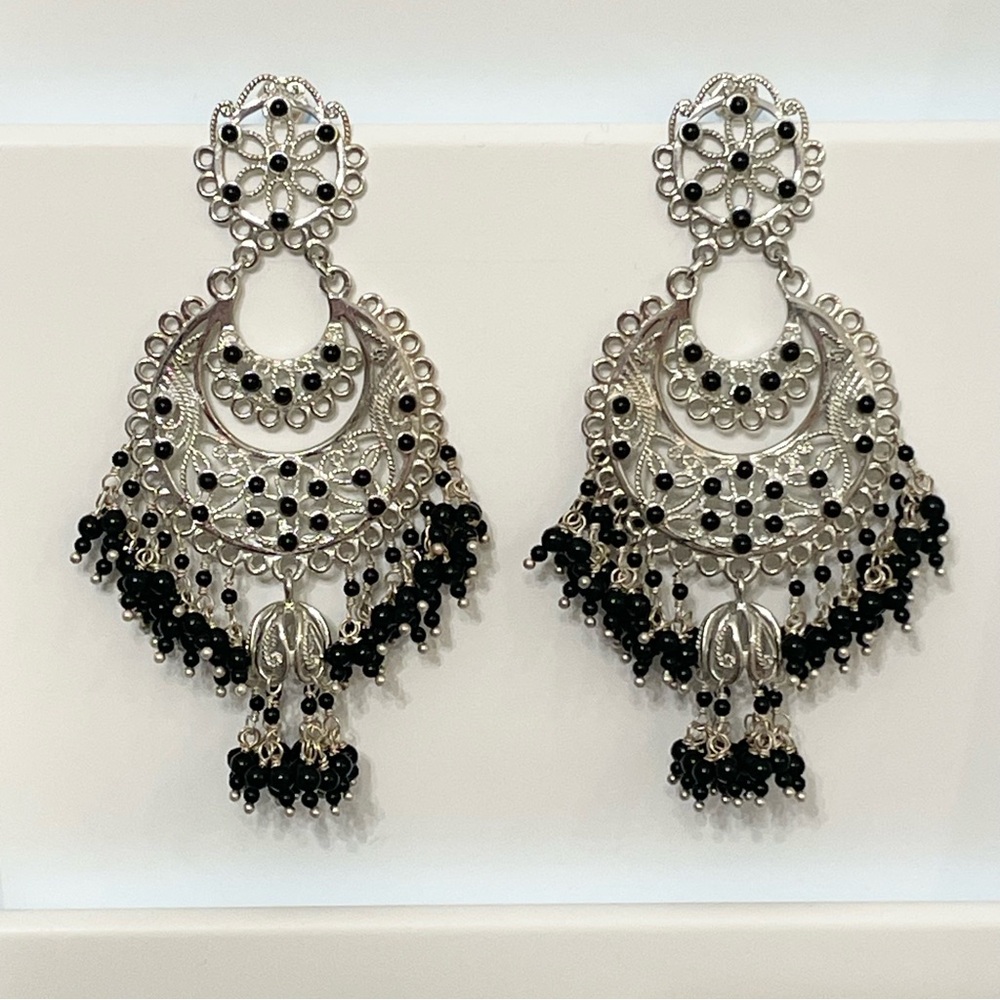 Isharya Indian Sterling Silver Beaded Chandelier Earrings